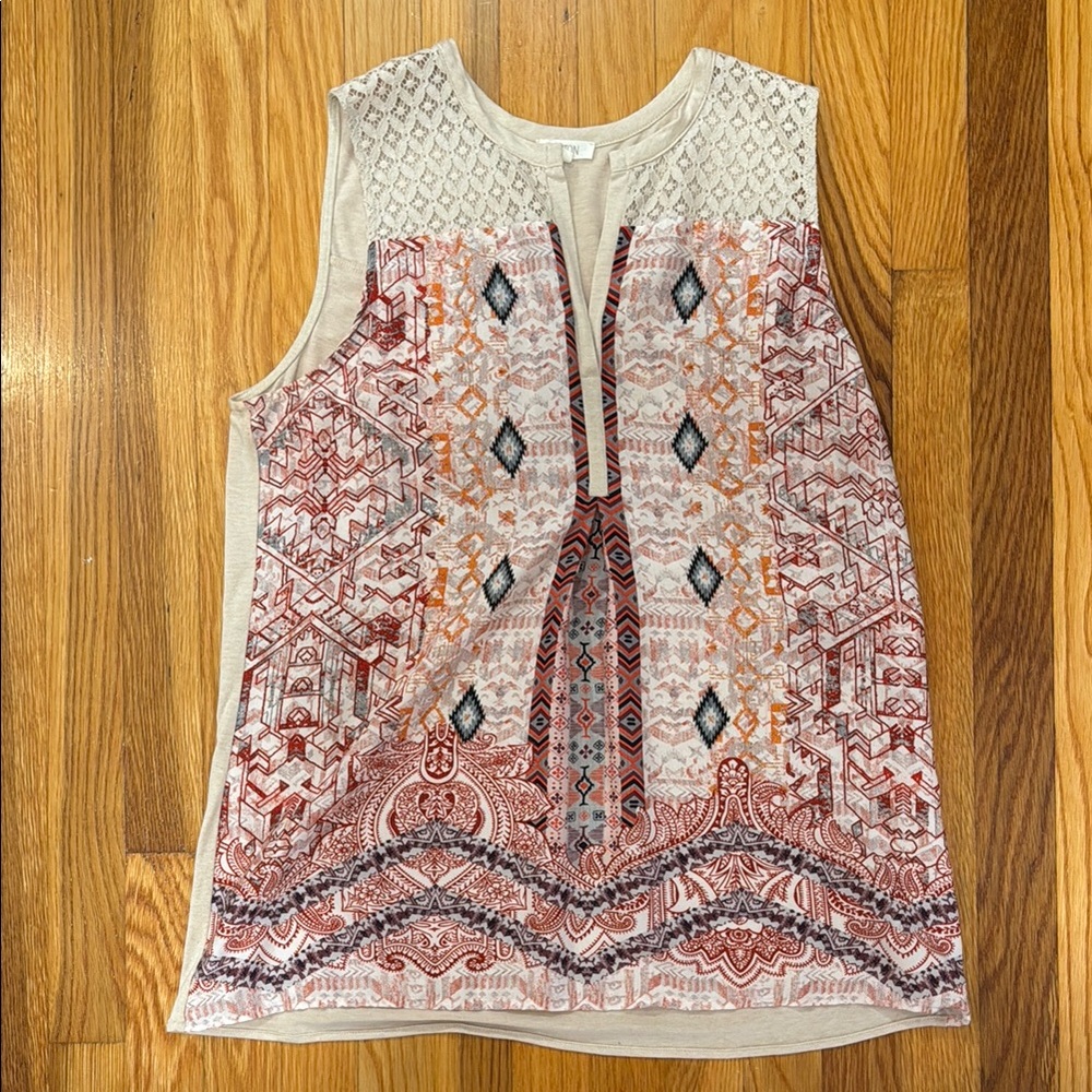Sleeveless Geometric Print Top - Multicolor